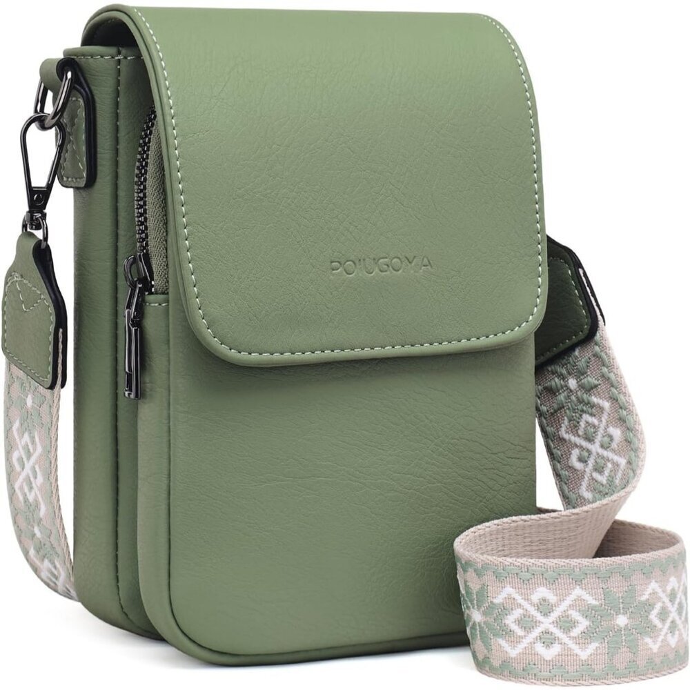 Womens A-green Leather Purses Imported Magnetic Snap Crossbody Zipper Bag